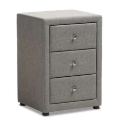 Urban Designs Haley Grey Fabric Upholstered 3-drawer Nightstand