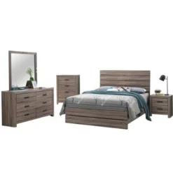 Wooden Eastern King Bedroom Set In Barrel Oak - 5 Piece