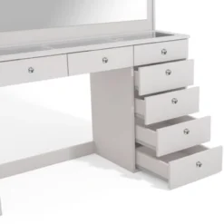 Boahaus Serena Lighted Vanity With Glass Top (White) - White-Crystal Ball Knobs -Bed Frame Shop a6fe6d13 40ae 43aa be15 01b77aa47dc6