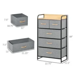 HOMCOM 5-Drawer Dresser Tower 4-Tier Storage Organizer With Steel Frame Wooden Top For Bedroom Hallway Closets - Grey -Bed Frame Shop a790cd55 853c 490e 9aff 72e8db00f302