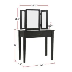 Wood And Mirror Vanity Set With Stool - Black -Bed Frame Shop a803df25 3da6 4bcd 9ee6 19cf25b27270