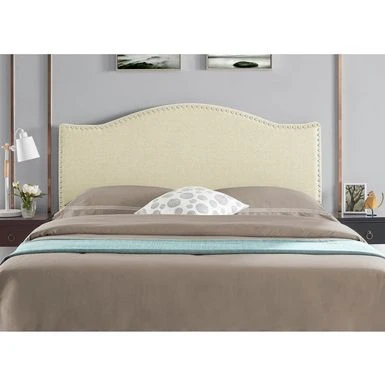 Catalina Upholstered Headboard With Nailhead Trim, Height Adjustable Headboard, Modern Head Board, Fabric Headboard - Queen,Cream 2 Catalina Upholstered Headboard With Nailhead Trim, Height Adjustable Headboard, Modern Head Board, Fabric Headboard - Queen,Cream - Image 2