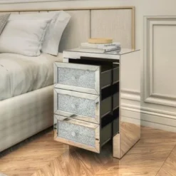 Mirrored Night Stand Bedside Tables With 3-Drawers-Bedside Storage Cabinet - Silver -Bed Frame Shop a9579d2b 80f2 4c7e 9a4e 7ba2515b24ab