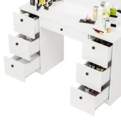 Boahaus Freya White 7-drawer Vanity Dressing Table With Lighted Mirror - White-Crystal Knobs -Bed Frame Shop a9a520df c1af 47f8 8598 0784022b1c6e