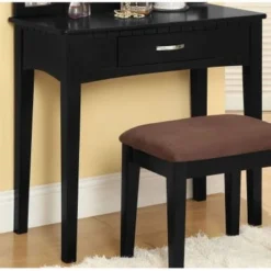 Wood And Mirror Vanity Set With Stool - Black -Bed Frame Shop a9cdad4c dd8e 4bbf a39c 02bfcbe61612