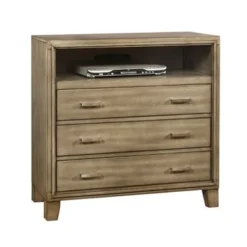 Wooden Media Chest With Three Drawers, Gray - 3-drawer