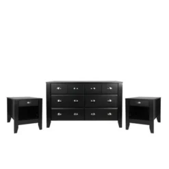 Foisy Faux Wood 3 Piece Double Dresser And Nightstand Bedroom Set By Christopher Knight Home - Black