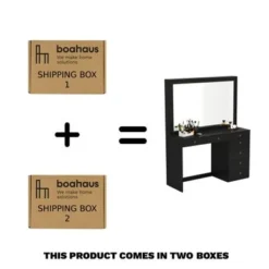 Boahaus Joan Modern Vanity Table, Black, Wide Mirror, 07 Drawers - Black-Gold Knobs -Bed Frame Shop aabf0acd b2eb 4615 870d 5374f34eb82f