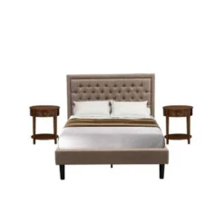 Pc Bed Set - 1 Platform Bed Frame Dark Khaki Linen And Button Tufted Headboard - 2 Nightstand (Bed Size Options) - KD16K-2HI08 -Bed Frame Shop aac3a928 df02 40a4 bbf0 ac0af4f76572
