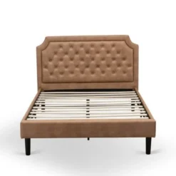 2-Piece Furniture Set With Frame - Distresses Jacobean Night Stand - Brown Faux Leather And Black Legs(Bed Size Options) - GB28K-1DE07 -Bed Frame Shop ab7428cd 7fa2 44be 895c e9a8ca7279b5