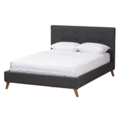 Baxton Studio Valencia Mid-Century Modern 2-Piece Bedroom Set With Dark Grey Fabric Upholstered Bed - Queen -Bed Frame Shop abfff49b 1623 46cf 8adf 66cde961a094