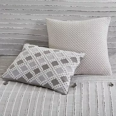 Gray Essence Oversized Cotton Clipped Jacquard Comforter Set With Euro Shams And Throw Pillows Queen 4 Gray Essence Oversized Cotton Clipped Jacquard Comforter Set With Euro Shams And Throw Pillows Queen - Image 4