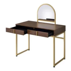 2 Drawers Vanity Desk With Mirror In Walnut And Gold - Walnut And Gold -Bed Frame Shop ac2cff37 6811 4a2f 8bce 3b2a3381018b