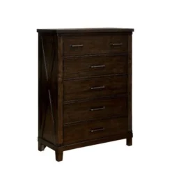 Five Drawer Solid Wood Chest With Metal Bar Handle, Walnut Brown - Brown - 5-drawer