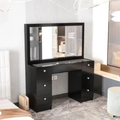 Boahaus Venus Modern Vanity, Glass Top, 07 Drawers - N/A - White-Crystal Ball Knobs -Bed Frame Shop ac4b4870 642a 4b57 a835 810c8bb7cb8b