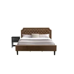 2Pc Bedroom Set - Dark Brown Faux Leather Upholstered Bed With Black Legs - Wire Brushed Black Night Stand (Bed Size Option) - GB25K-1VL06 -Bed Frame Shop ac90f308 1e86 48f7 88b6 81fa9deb9d78