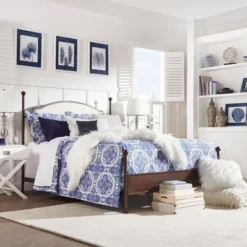 Andover Cream Curved Top Cherry Brown Metal Poster Bed By INSPIRE Q Classic - Queen -Bed Frame Shop ad408492 a4e3 462a bb24 200f27b10a6c