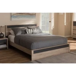 Contemporary Light Brown And Gray Wood Platform Bed By Baxton Studio - No Options -Bed Frame Shop adc2d75f 2237 4557 a61e 025fbd3fe6b6