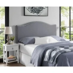 Catalina Upholstered Headboard With Nailhead Trim, Height Adjustable Headboard, Modern Head Board, Fabric Headboard - Queen,Dark Gray -Bed Frame Shop aede1c3a 60c1 4133 817d fb3a7cdfe545