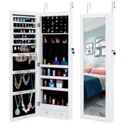 Fashion Simple Jewelry Storage Mirror Cabinet With LED Light - N/A - Brown -Bed Frame Shop aef6441d 6993 4e1a bc17 724f673aa37d