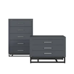 Beeson 2 Piece 5 Drawer Dresser And Nightstand Bedroom Set By Christopher Knight Home - Charcoal Gray/Black