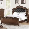 Wooden Bed With Padded Headboard In Dark Cherry Finish - California King