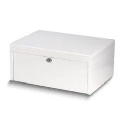Curata White Lacquered Hidden 2-Drawer Locking Wooden Jewelry Chest - Red
