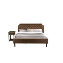2PC Platform Bed - Dark Brown Faux Leather And With Black Texture Bed- Distressed Jacobean Small End Table (Bed Size Options) - GB25F-1DE07 -Bed Frame Shop afbd69cb a6b0 47de b748 947c7d2476b4