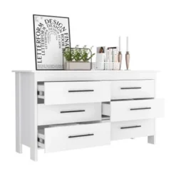 TUHOME Hms Double Dresser With 6 Drawers, 4 Legs And Metal Hardware - N/A - Light Oak / White -Bed Frame Shop b007b2af e855 410d b805 5bb78b01491c