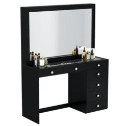 Boahaus Jane Dressing Table, Glass Top, 07 Drawers, Black - N/A - Crystal Ball Knobs -Bed Frame Shop b0c8ed11 7f76 49ec bc5e 2181599e1ee4
