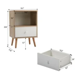 Modern Nightstand With Drawer And Shelf,Set Of 2 - Natural -Bed Frame Shop b12d0887 6308 4a05 9e63 7461e0a63c88