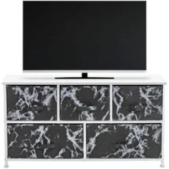 Porch & Den Andrea Black Marble Fabric/ White Wood 5-drawer Dresser - 5-drawer -Bed Frame Shop b1b05bb1 46d7 45b3 9d41 31250ef955a1