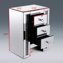 Mirrored Nightstand With 3 Drawers - Silver -Bed Frame Shop b1bdd441 5fd1 45a5 b6c3 7cf710d37125