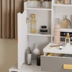 Makeup Vanity Set With Mirror And Stool - Black -Bed Frame Shop b2cb0356 66ed 4405 a003 2d89a6f15a8d