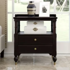 Modern Wooden Nightstand With Two Drawers - Cherry