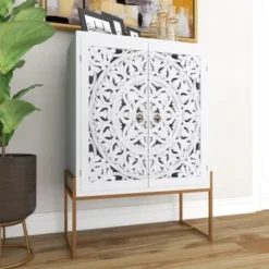 White Or Grey Wood Pine Boho Eclectic Traditional 2 Door Storage Cabinet - Grey -Bed Frame Shop b37b1358 e18f 46f0 b34c b422b1de0c5b