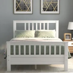 Full Size Wood Platform Bed With Headboard And Footboard - Grey -Bed Frame Shop b39ce175 abf1 4d31 8308 4784d7685b1d
