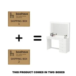 Boahaus Modern Vanity Table, White, 7 Drawers, Wide Mirror - White-Crystal Knobs -Bed Frame Shop b3e423e3 4603 4d76 856b c0bd5f453564