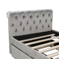 Nestfair Twin Size Upholstered Daybed With Trundle And Wood Slat - Grey -Bed Frame Shop b40eac6c 0f73 4f50 b145 2e7c56f7b2aa