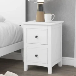 2 Drawers Solid Wood Dresser With Metal Knobs - Gray -Bed Frame Shop b437f8a8 8263 4c92 bab4 2560823da260