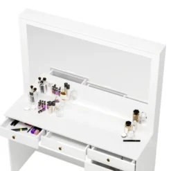 Boahaus Modern Vanity Table, White, 7 Drawers, Wide Mirror - White-Crystal Knobs -Bed Frame Shop b4ec6765 b5cc 4a37 9708 3fdedb6bf9f9