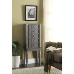 Wood Jewelry Armoire With 5 Drawers In Silver