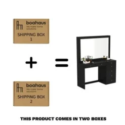 Boahaus Joan Modern Vanity Table, Black, Wide Mirror, 07 Drawers - Black-Crystal Knobs -Bed Frame Shop b5520624 4692 496a af3e 454c4e699899