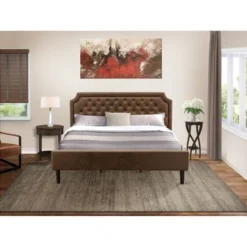 Bedroom Set - Dark Brown Faux Leather Upholstered Bed With Black Legs - Distressed Jacobean Night Stand (Bed Size Options) - GB25F-1HI07 -Bed Frame Shop b5557888 a3c5 45ee b747 5228587eca89
