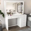 Boahaus Modern Vanity Table, White, 7 Drawers, Wide Mirror - White-Crystal Knobs