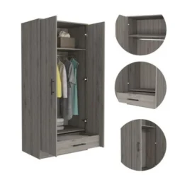 FM Furniture Rio 71-inch Tall Double Door Armoire With 1 Cabinet, 1 Rod, And Hidden Drawer - Light Gray -Bed Frame Shop b61cdb77 ec1b 4a1d be0a 19a9246dd702