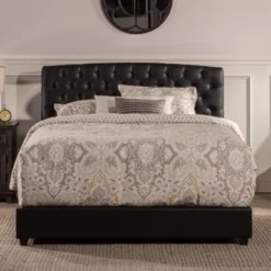 Hillsdale Hawthorne Tufted Black Faux Leather Upholstered Bed - California King