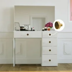 Boahaus Matilda Modern Vanity Table, White, 5 Drawers - Gold -Bed Frame Shop b6931d26 9f4e 4801 a078 ee29edf50ddb