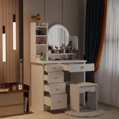 Home Makeup Dressing Table With Stool Vanity Set With Mirror & Lamp - Black -Bed Frame Shop b712bc3b 5258 406d a2bf 870378afec1a