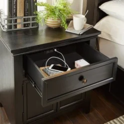 Ediline 1-drawer Wood Cupboard Nightstand With Charging Station By INSPIRE Q Classic - Antique White -Bed Frame Shop b7181147 ed69 4feb abf9 616365a85942